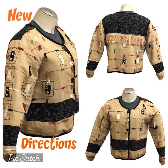 New Directions Jacket Womens L  Fringe Unique Peasant Bohemian Lined Button - Picture 8 of 12